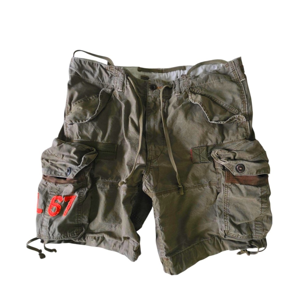 Polo Ralph Lauren Mens Cargo Military Utility Shorts Olive Distressed RL67 40T